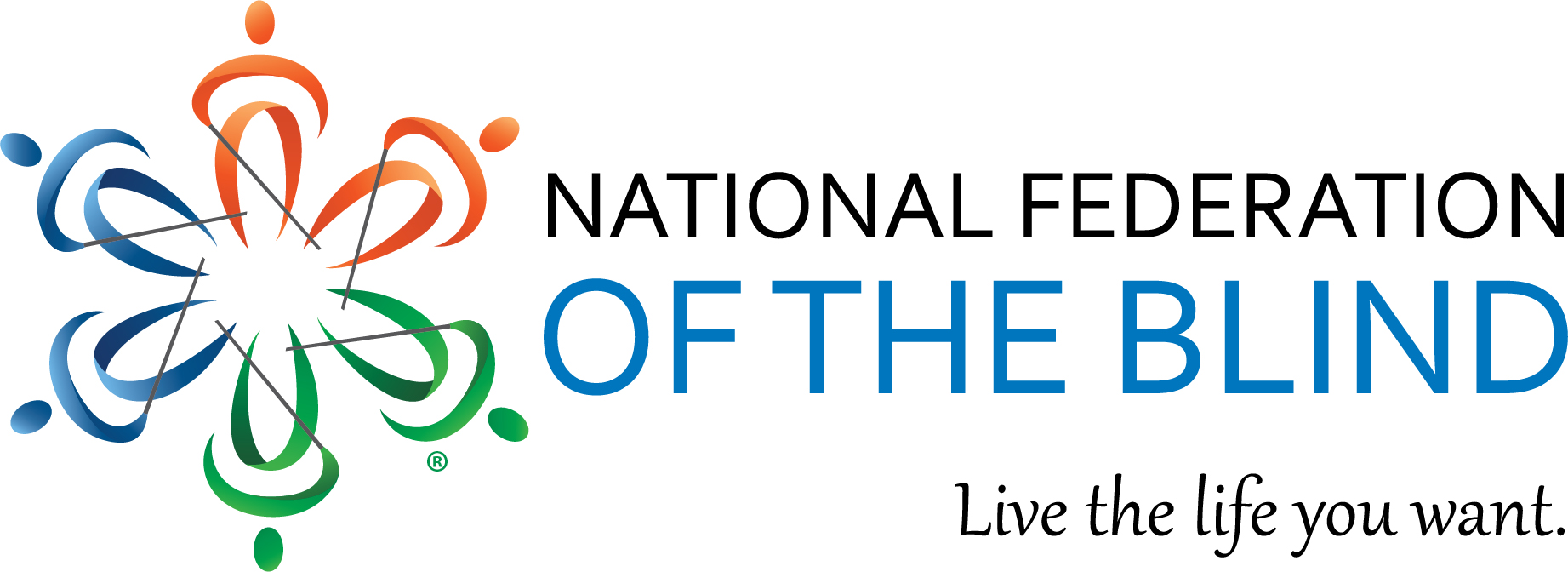 National Federation of the Blind logo with tagline, Live the life you want.